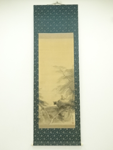 鈴木松年筆　牧童図　肉筆絹本掛軸（共箱）